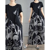 アート柄 アシメ サロペット ワンピース  00383