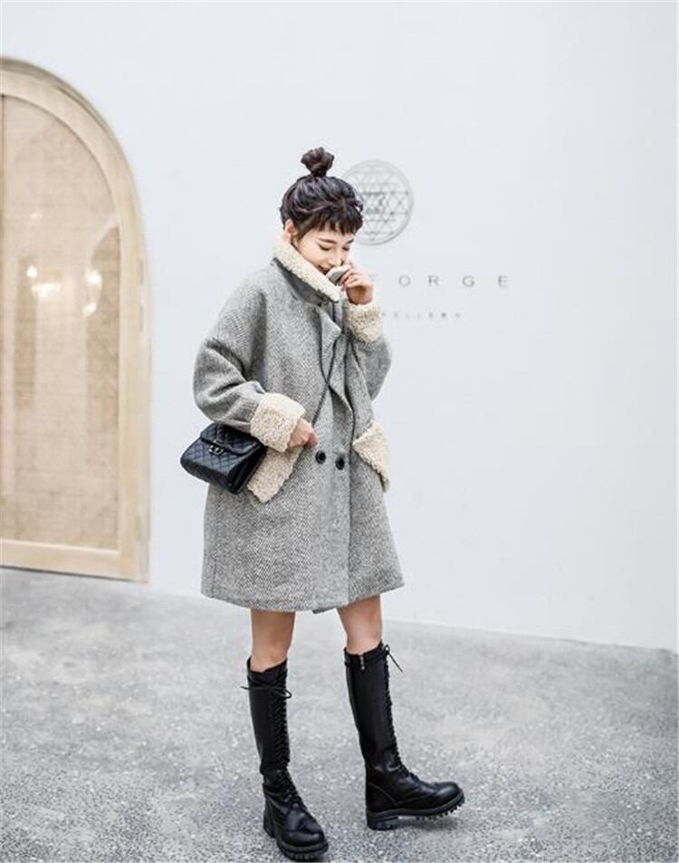 快適さが素晴らしいです 中・長セクション 厚手 コート 子羊の毛 毛皮の襟