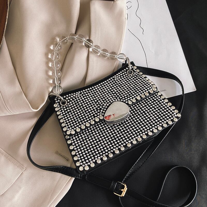 人気の明るいダイヤモンドスモールバッグレディースバッグ2020新しいトレンディなファッションオールマッチレディースワンショルダーメッセンジャーバッグネットレッドスモールスクエアバッグ 手作りハンドバック10712763405