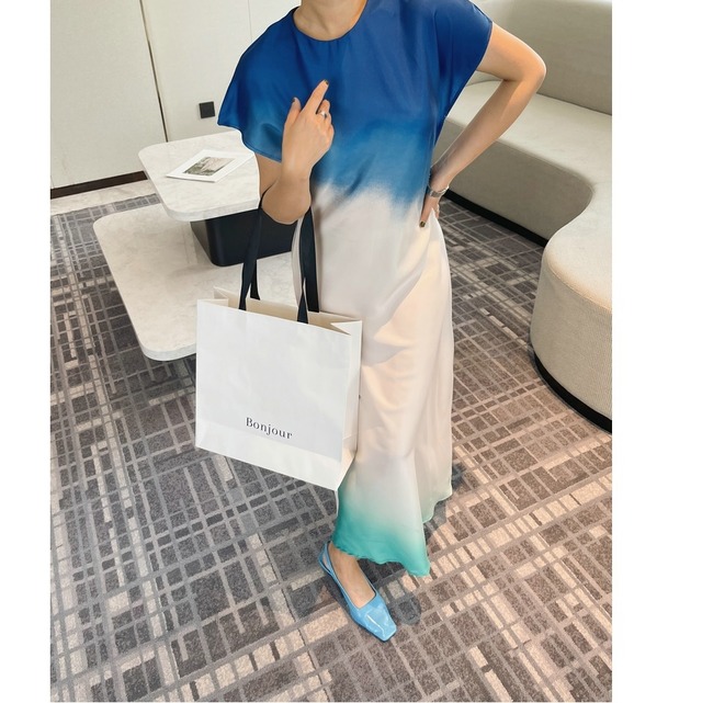 colorblock satin acetate midi dress　＜d1624＞