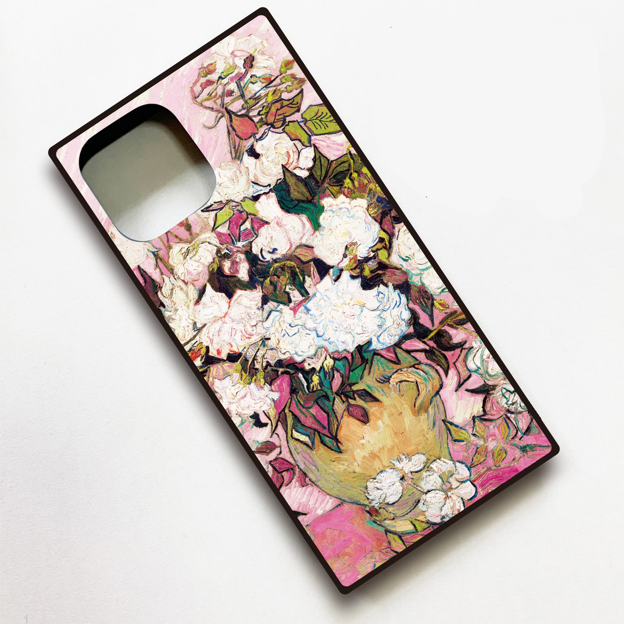 【フィンセント・ファン・ゴッホ】～薔薇のある花瓶～ 絵画スマホケースiPhone用 全機種対応 強化ガラス製