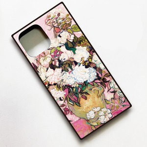 【フィンセント・ファン・ゴッホ】～薔薇のある花瓶～ 絵画スマホケースiPhone用 全機種対応 強化ガラス製