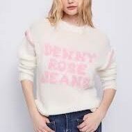 DENNY ROSE ホワイトモヘアニットピンクロゴふんわりざっくりセーター