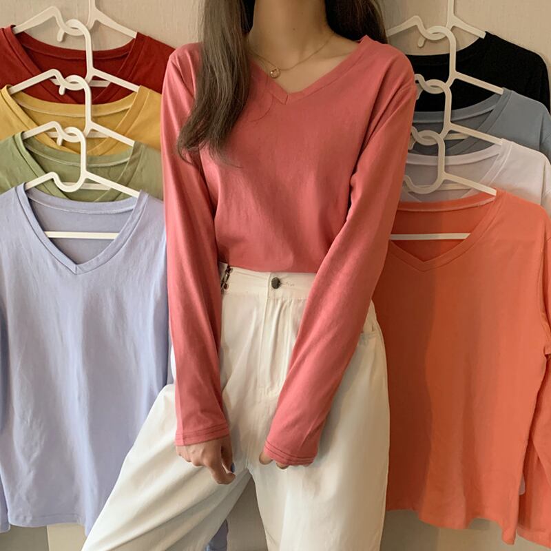 オータムVネックTシャツ シャツ スプリングトップス ロング 春物 秋物 YY-ファッション87321895582