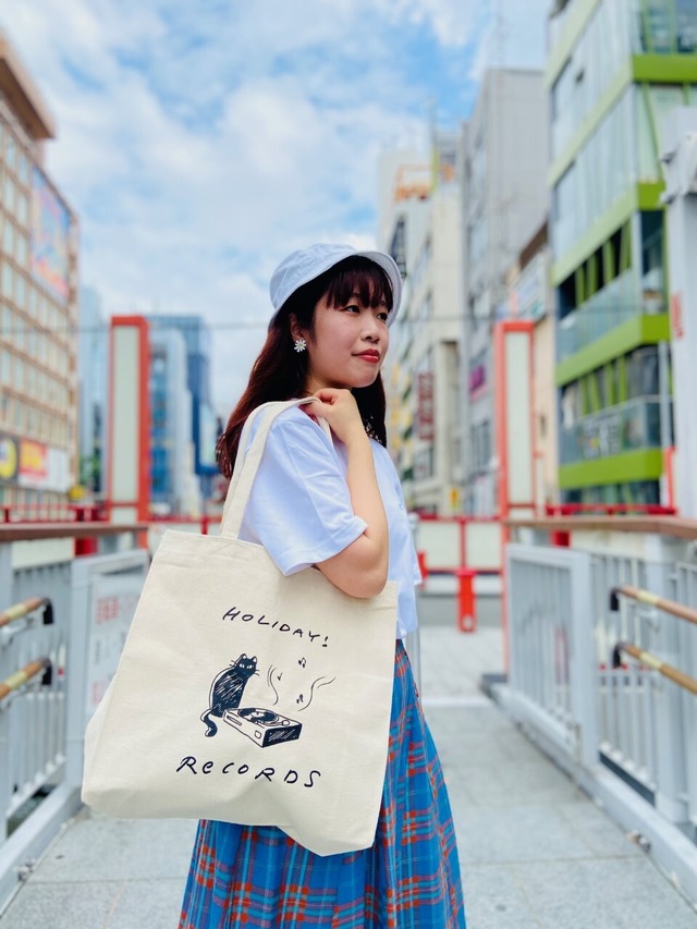 猫とレコード 厚手のしっかりした生地のトートバッグ | HOLIDAY 