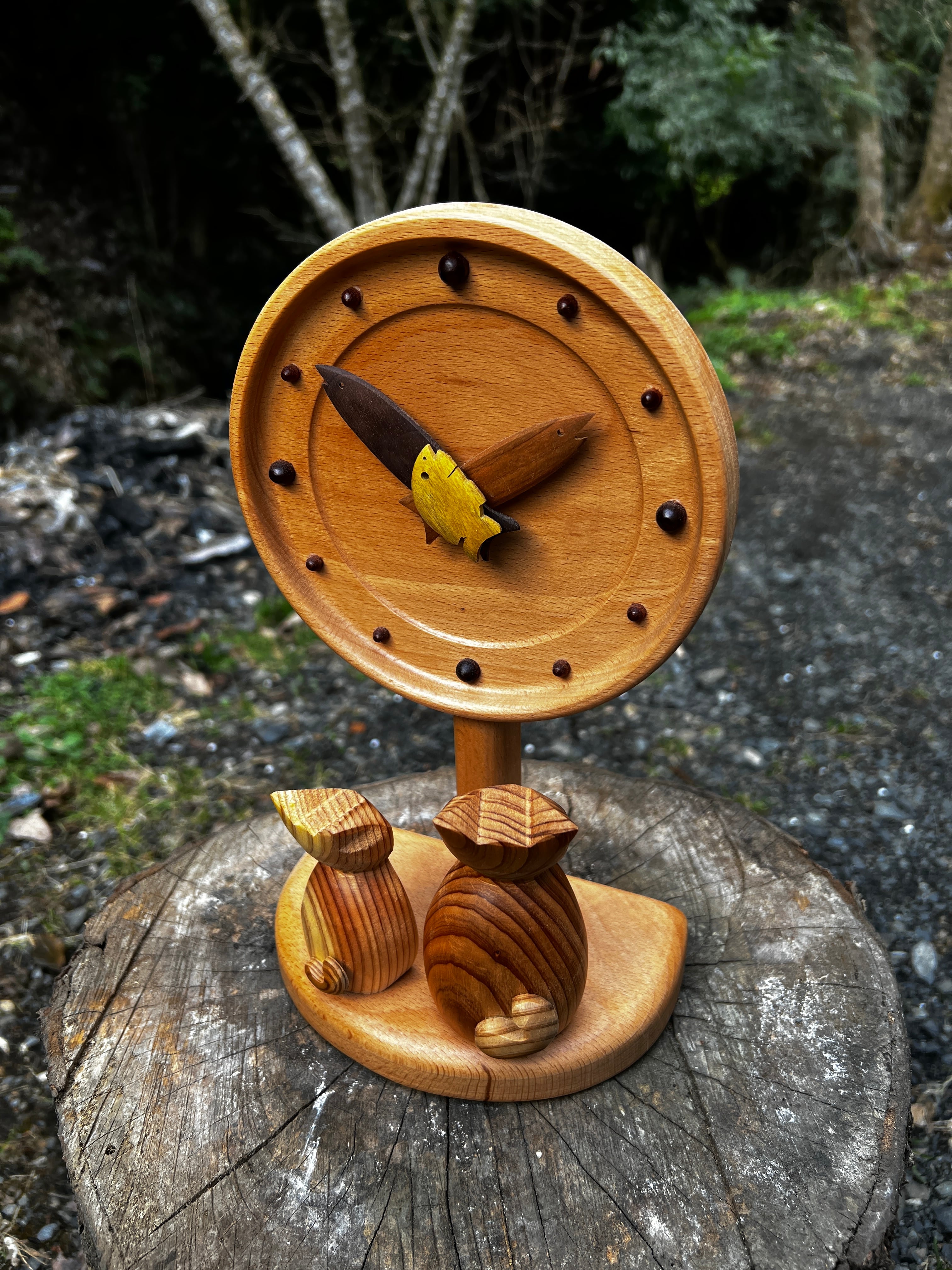 猫と魚の時計 大 | 木工屋.com