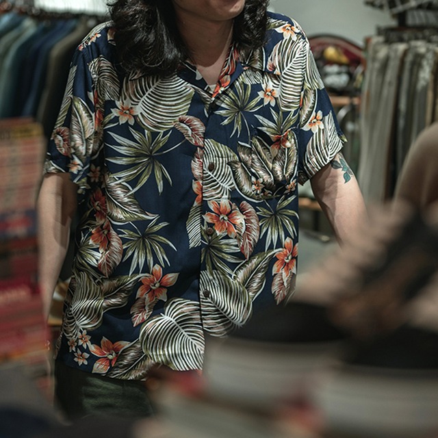 Botanical print aloha shirt 00443
