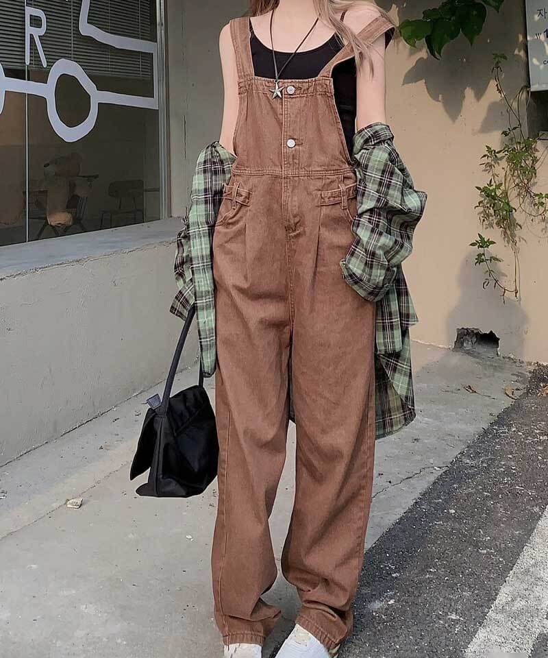 韓国通販 dgo】2colors ウエストマーク オーバーオール ダークブラウン