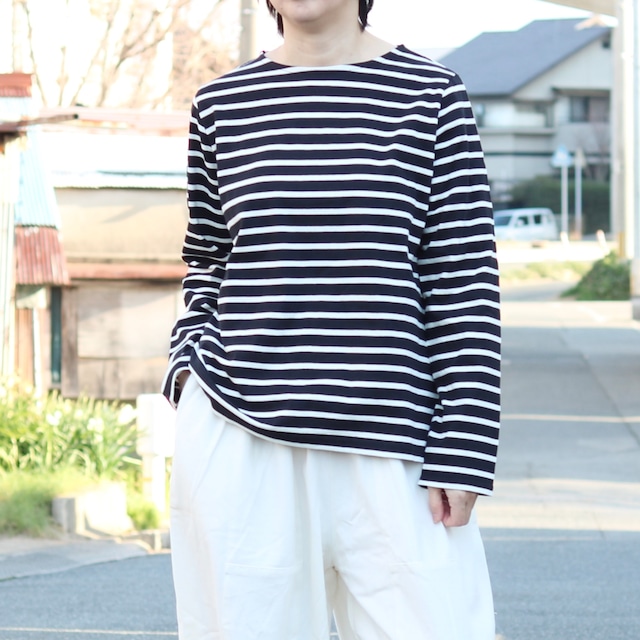 コットン ボートネック ボーダーカットソー