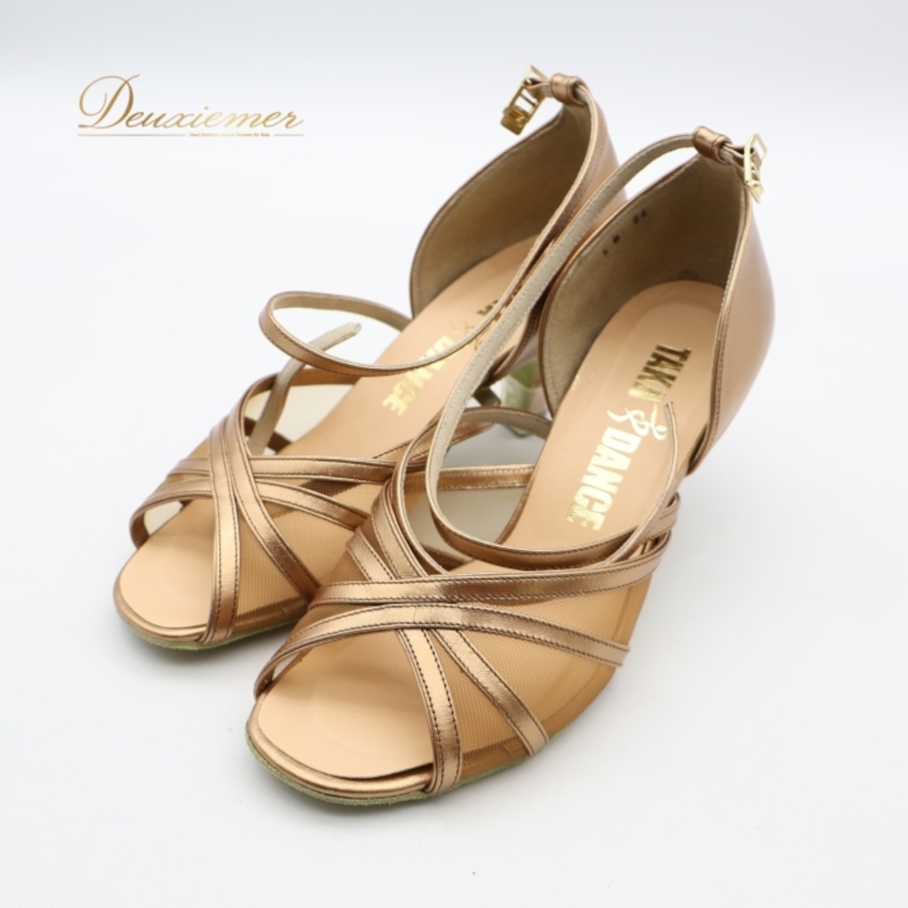 社交ダンス 衣装 ラテン シューズ 24cm ブラウン系 タカダンス TAKA DANCE 靴 くつ レディース ヒール ブロンズ 光沢 シンプル ストラップ 高級感 上品 ダンスシューズ ダンス衣装 練習 レッスン イベント ステージ