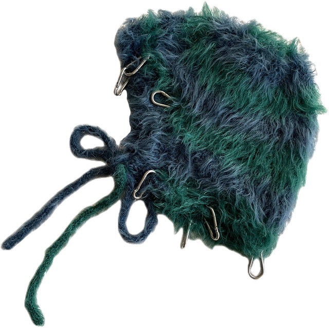 FLUFFY KNIT BEANIE GREEN BLUE