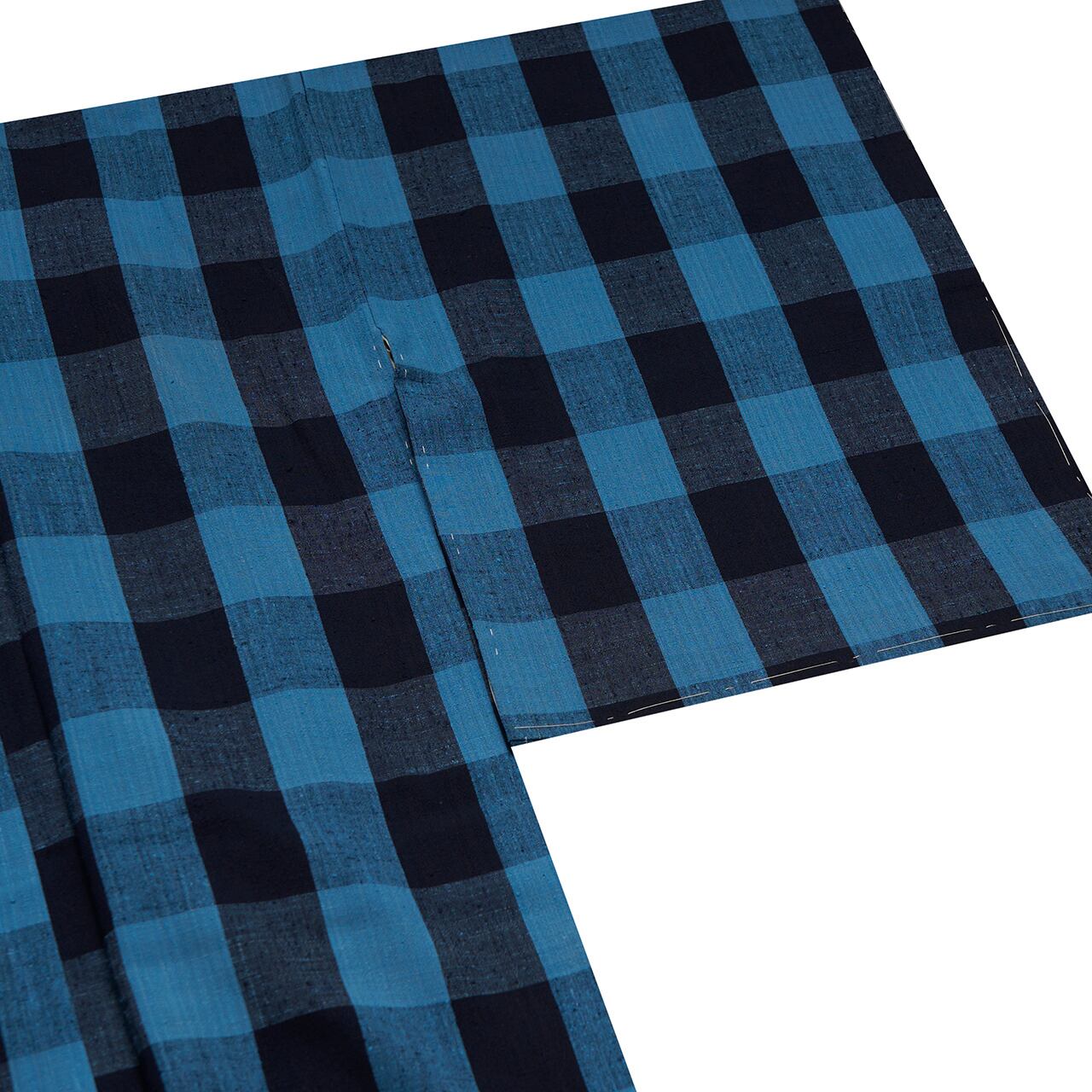 弁慶格子 藍染 結城ちぢみ袷着物【未着用品】 | かわの屋