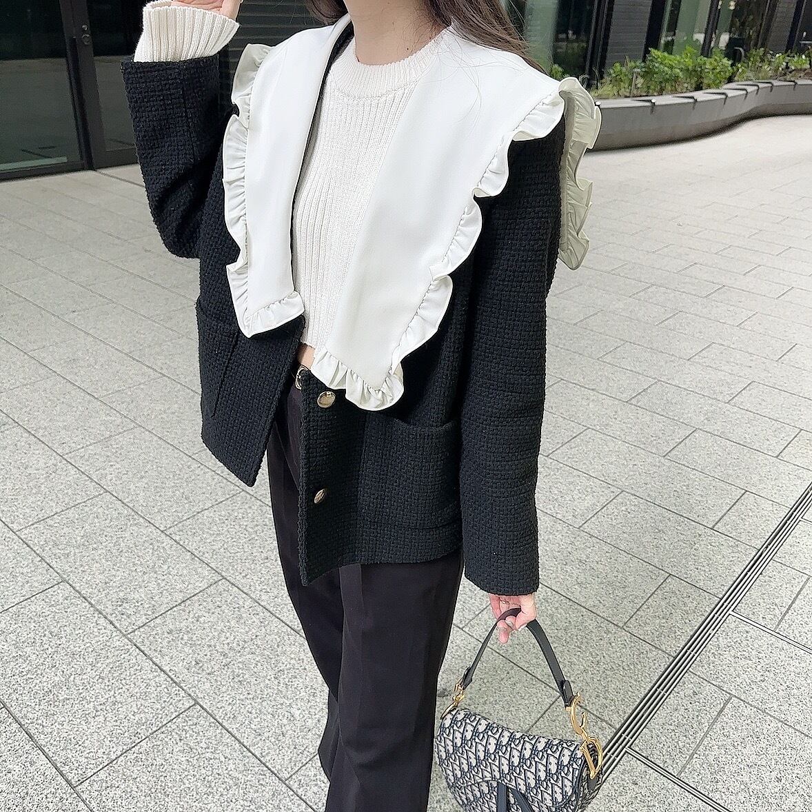 Frillcollar tweed JK / black (即納商品)