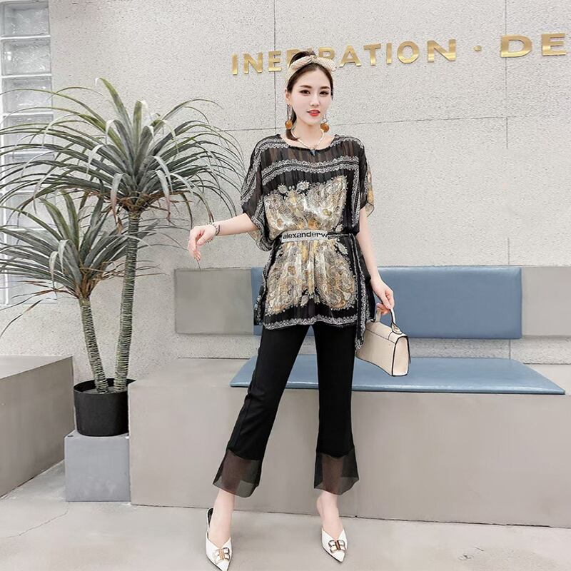 サマースタイルラウンドネックウェスト薄手Tシャツ トップス 大きめサイズ 夏物 Oネック ミックスインファッション22977978512