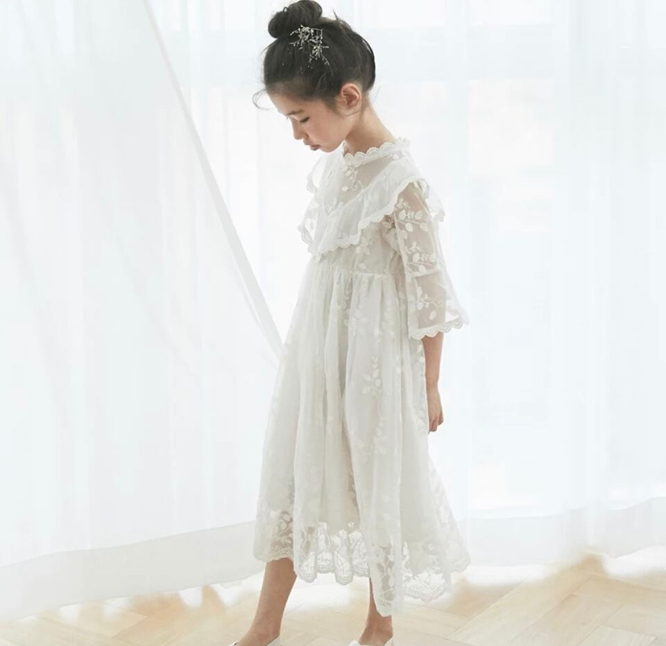 エンジェルレースワンピース•••••••海外子供服 韓国 ドレス 撮影 キッズフォト 春夏 誕生日 イベント 結婚式 発表会