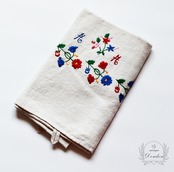 ハンガリー 手織りリネンの花刺繍キッチンクロス【sa733】