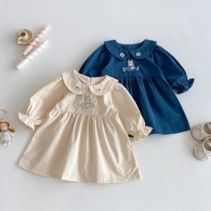 【BABY&KID】ウサギ刺繡パフスリーブワンピース