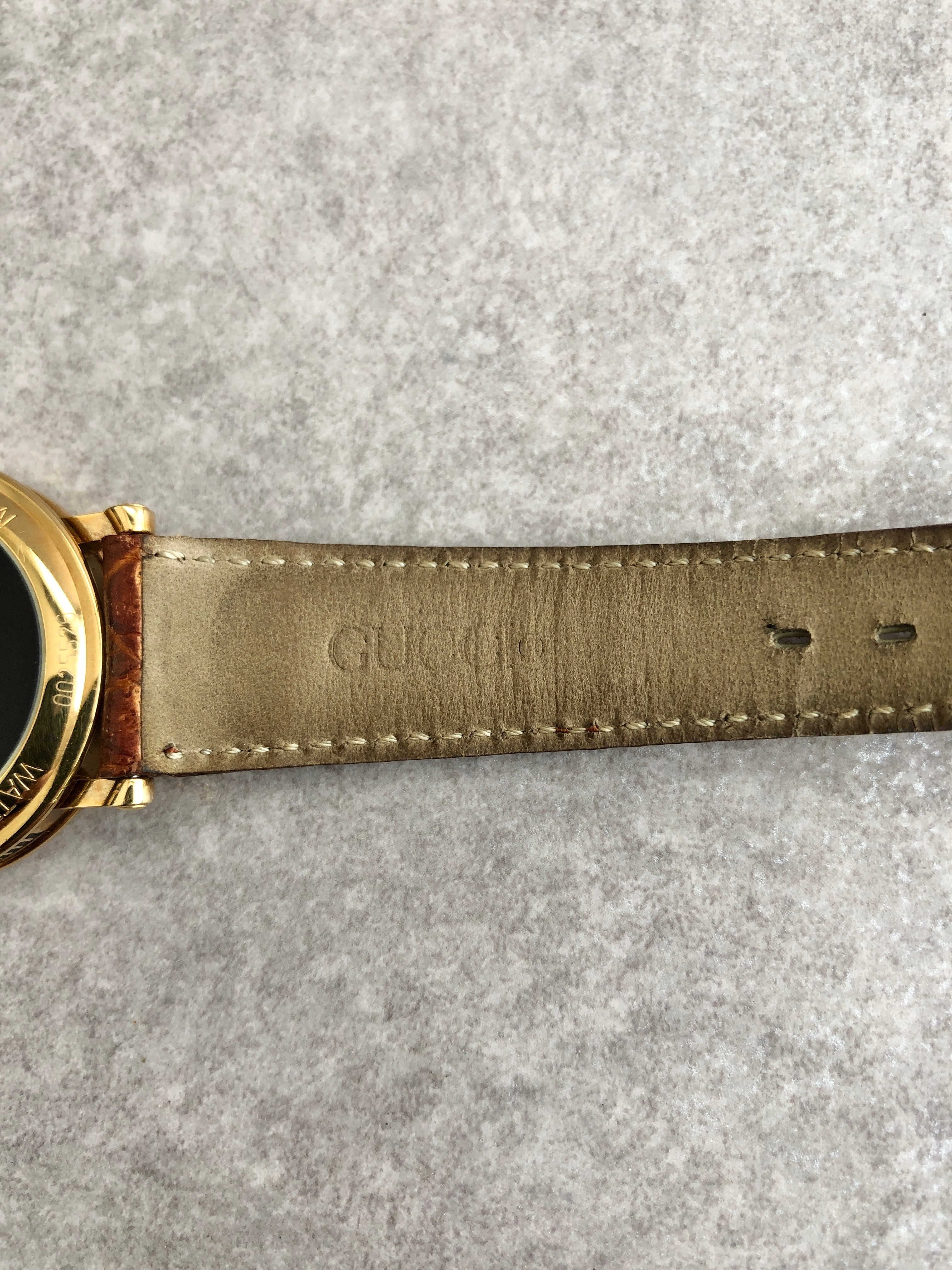 GUCCI グッチ 腕時計 ゴールド×ブラウン ローマ文字 型押しレザー