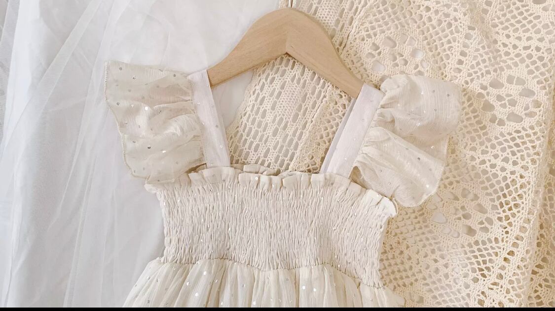 【即納】フリルスパンコールワンピース》》》》》海外子供服 インポート ドレス ホワイト キッズ 女の子