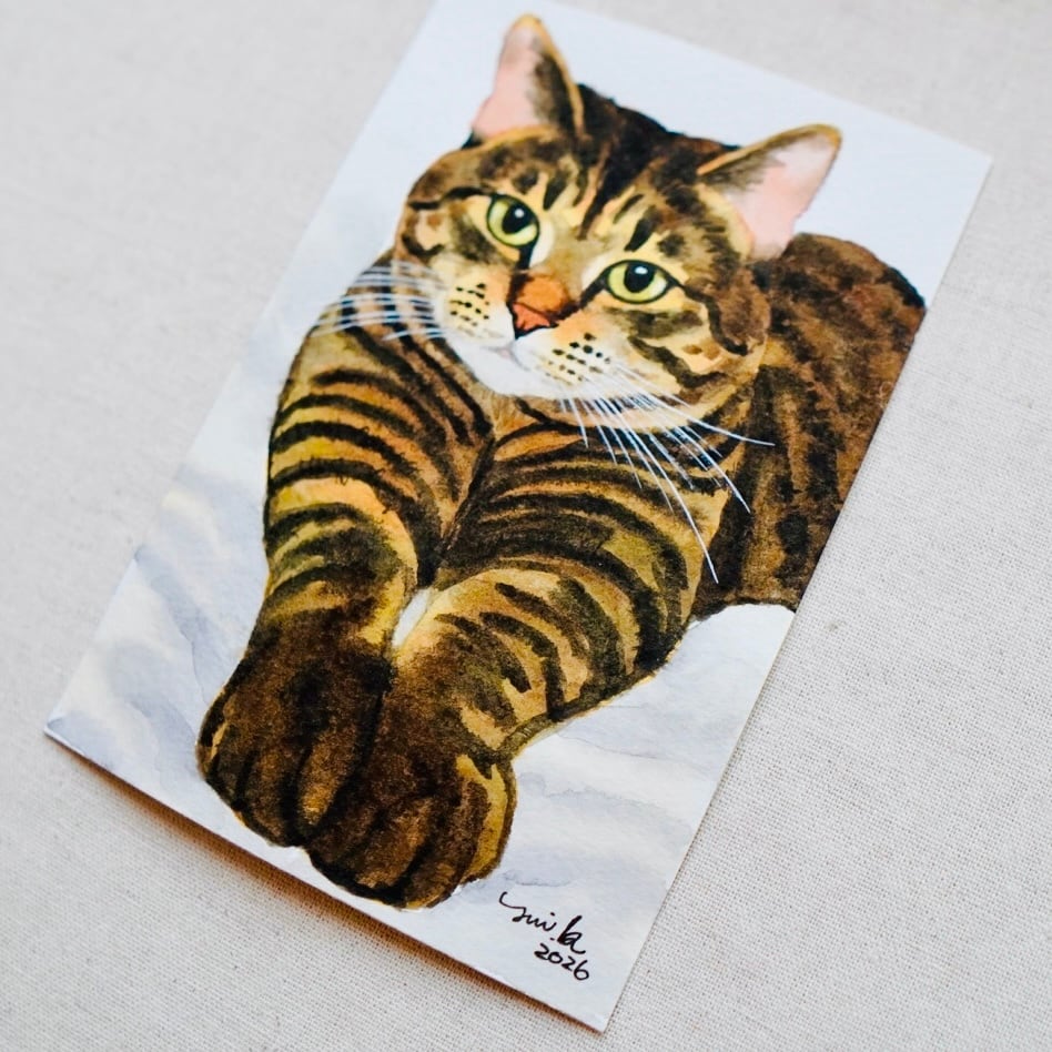 猫の絵 440 水彩画 原画 キジトラ | Forest cat