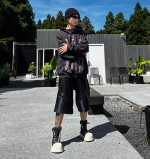 cow leather embroidery volume boots white×black