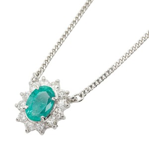 Pt850 プラチナ エメラルド0.56ct ダイヤ0.23ct フラワーモチーフ ペンダント ネックレス レディース 【中古】