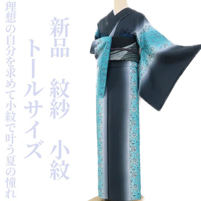 夏物 小紋 着物  紗 身丈159.5cm 裄64.5cm M A860-8