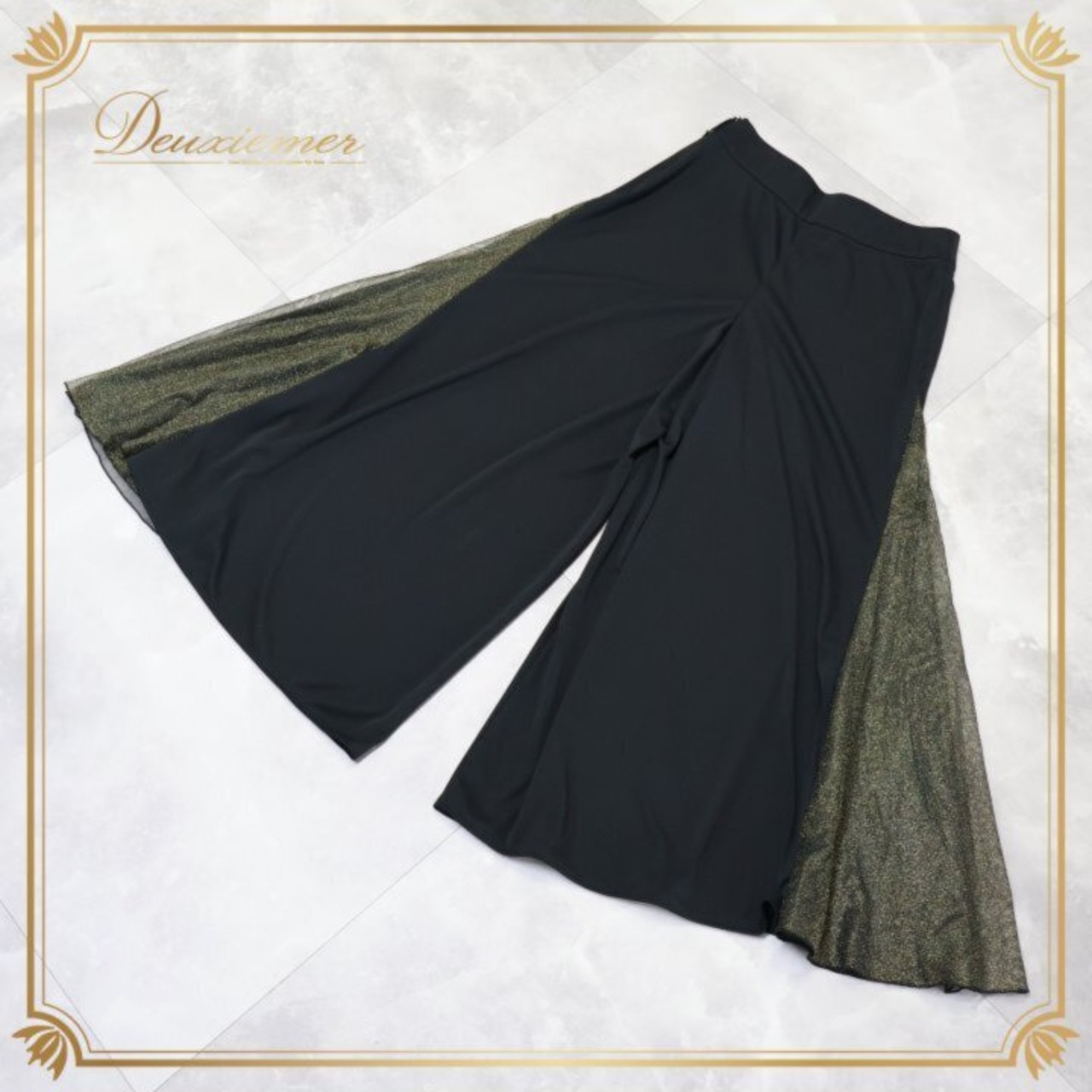 社交ダンス 衣装 ズボン ブラック系 チャコット Chacott 日本製 パンツ ボトムス 練習 レッスン 伸縮 ストレッチ 黒 金 シンプル 上品 かわいい キラキラ ダンス衣装 イベント ステージ ゴールド系