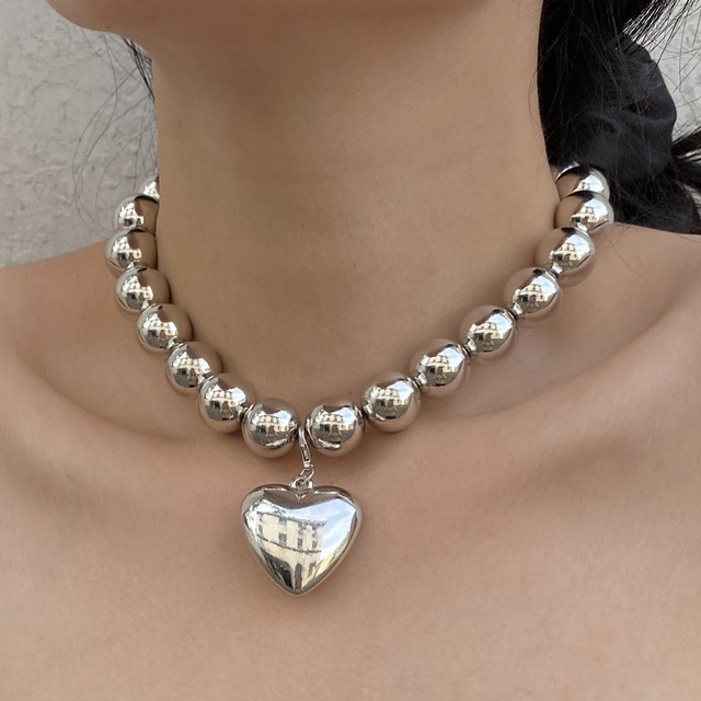 Metal bead heart pendant necklace (ME194)