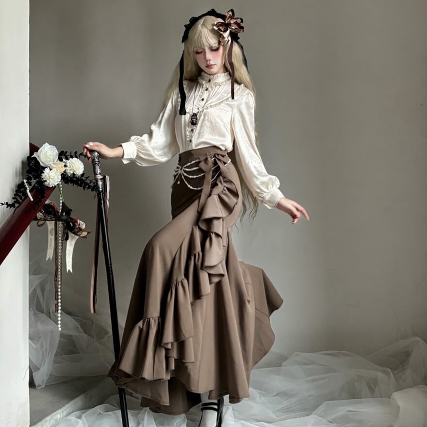 【予約商品 12月下旬出荷】 ロングスカート パンク フィエク マーメイドスカート レトロ 控えめ