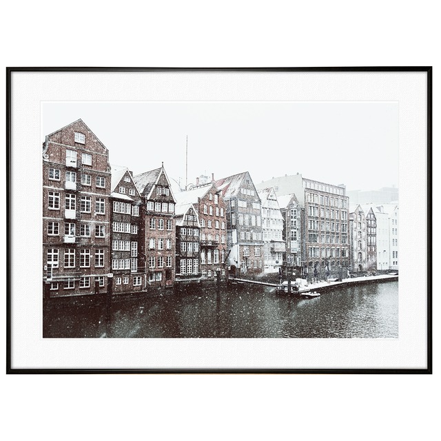 冬写真 ドイツ 冬のハンブルク インテリア モノクロアートポスター額装 AS1128