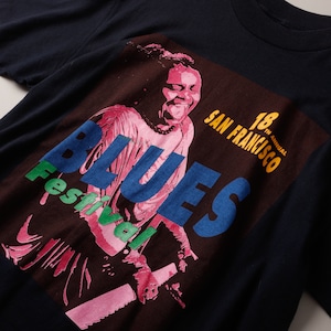 【極美品】Vintage T-shirts "BLUES Festival" made in USA Tee mint condition /ヴィンテージ Tシャツ ジャズ イベント USA製 サイズ実寸L ダーク ネイビー 希少 ミントコンディション シングルステッチ
