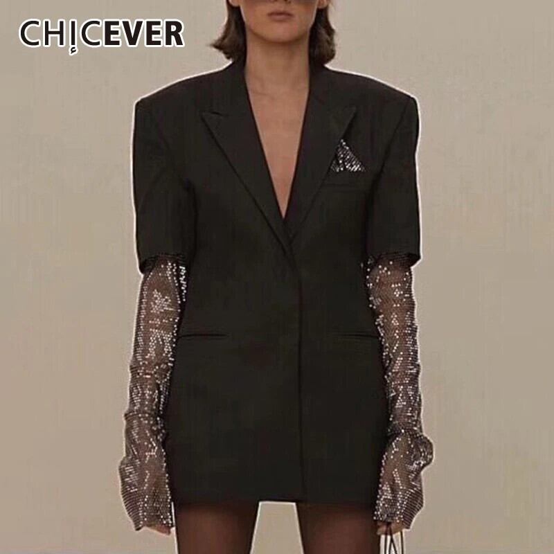 CHICEVERブレザーレディースノッチカラールーズロングスリーブダイヤモンドパッチワークコート洋服2020秋 長袖 オータム 秋物 6base592129310423