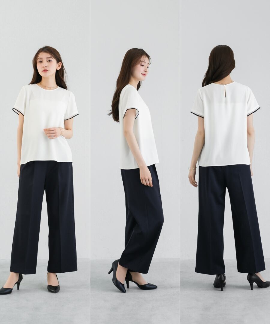 ざらし商品 ラクして整うカセット服 】 さらさらオックス・袖口シアーブラウス