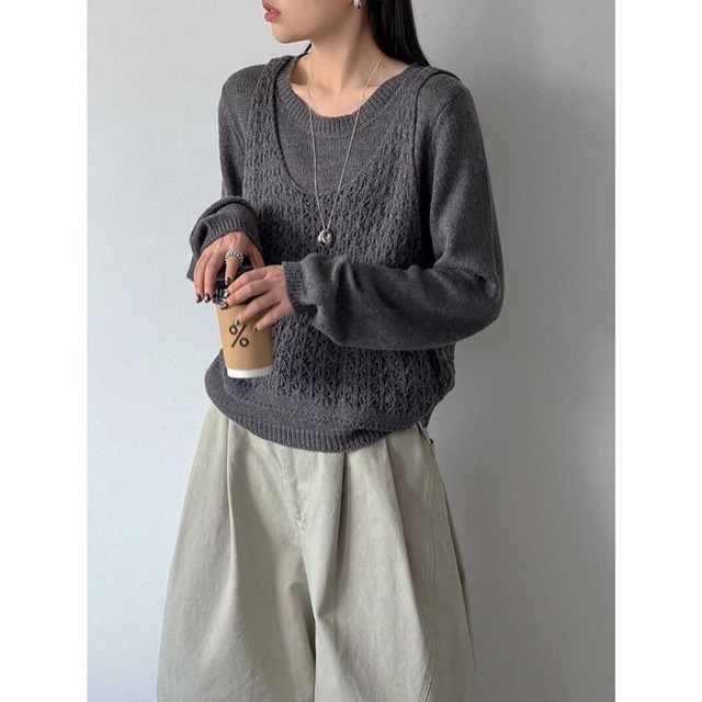 lace camisole & long-sleeve knit set