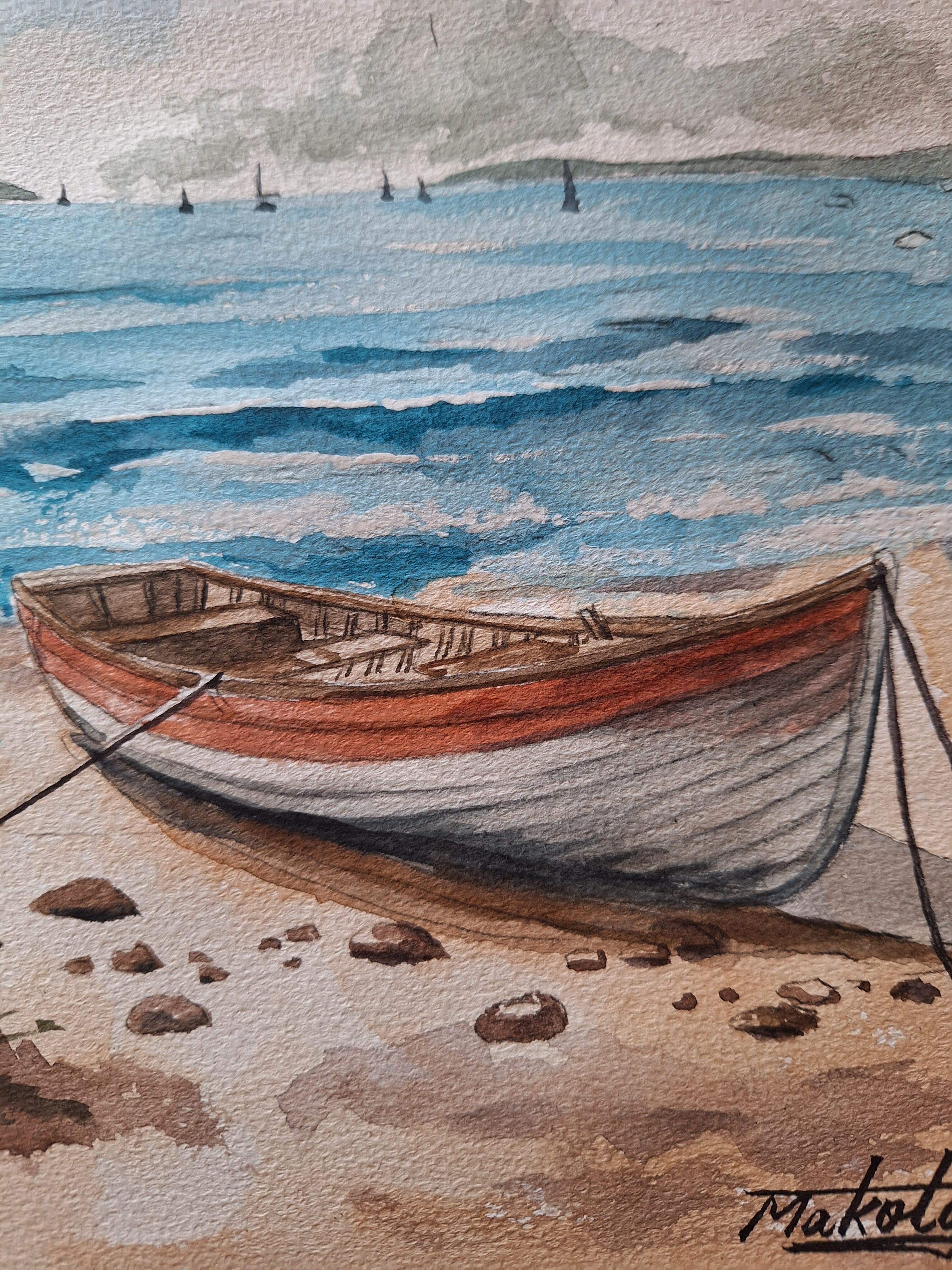 水彩画 波静かな海岸 | PAY ID