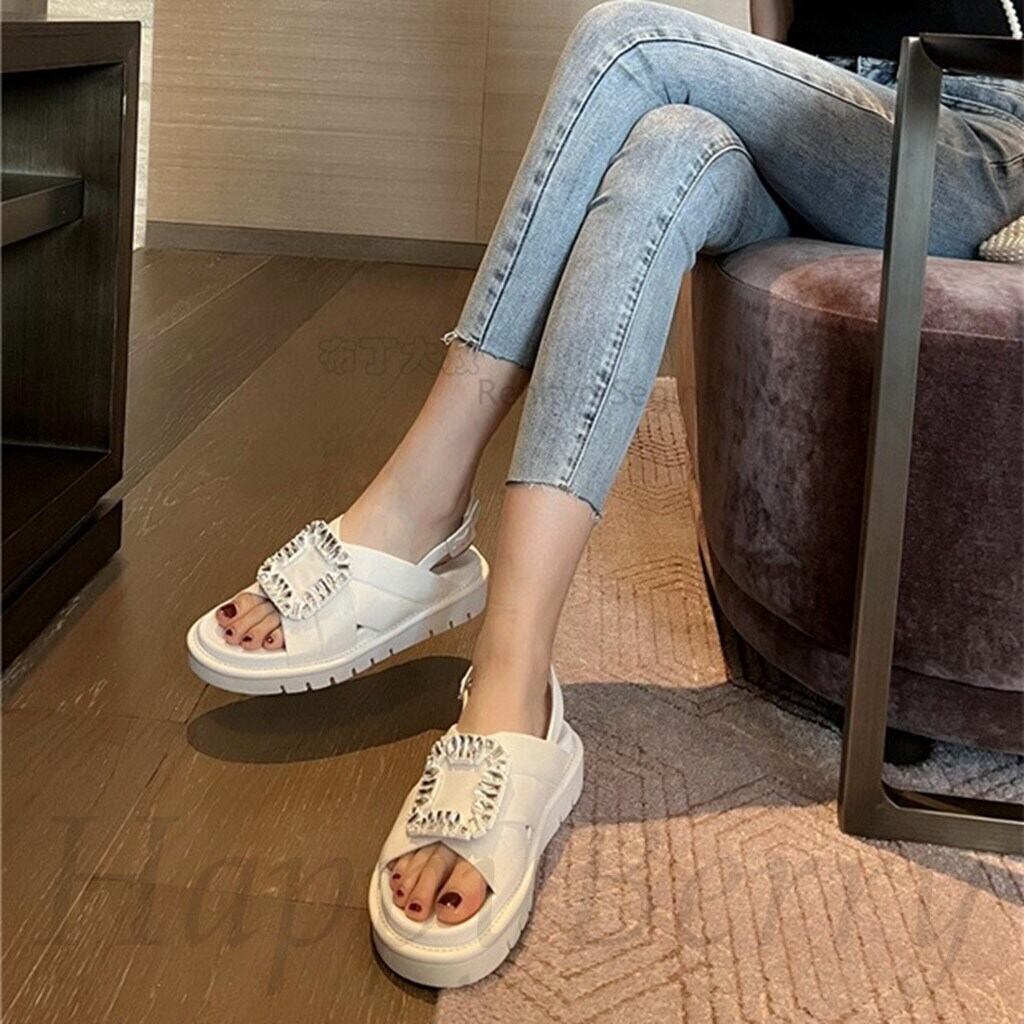 スクエア バックルクロス ビジュー サンダル Happyberry ハッピーベリー