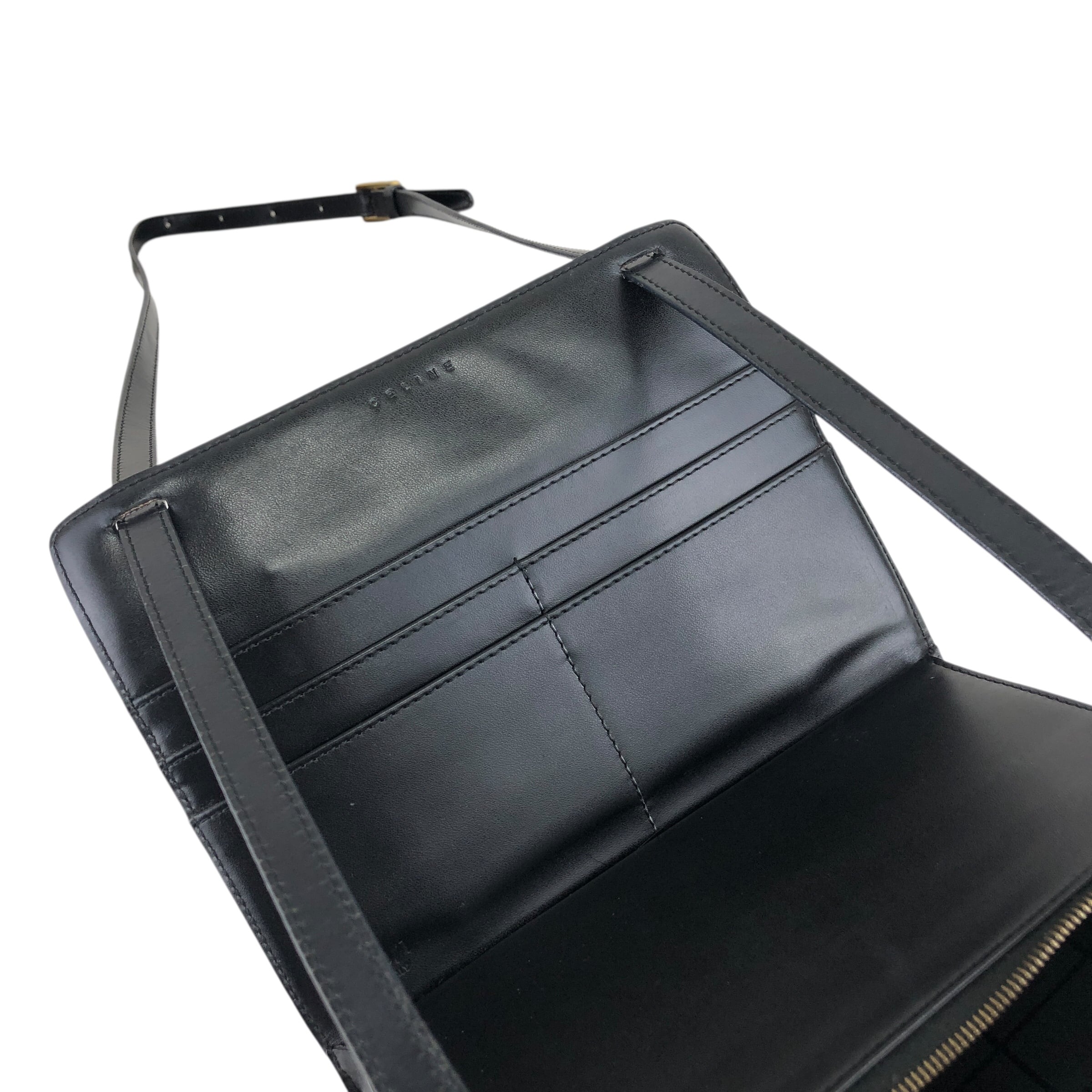 CELINE セリーヌ　マカダム ショルダーバッグ レザー　斜めがけ　ミニバッグ CELINE セリーヌ マカダム ショルダーバッグ ブラック PVC/レザー ミニ