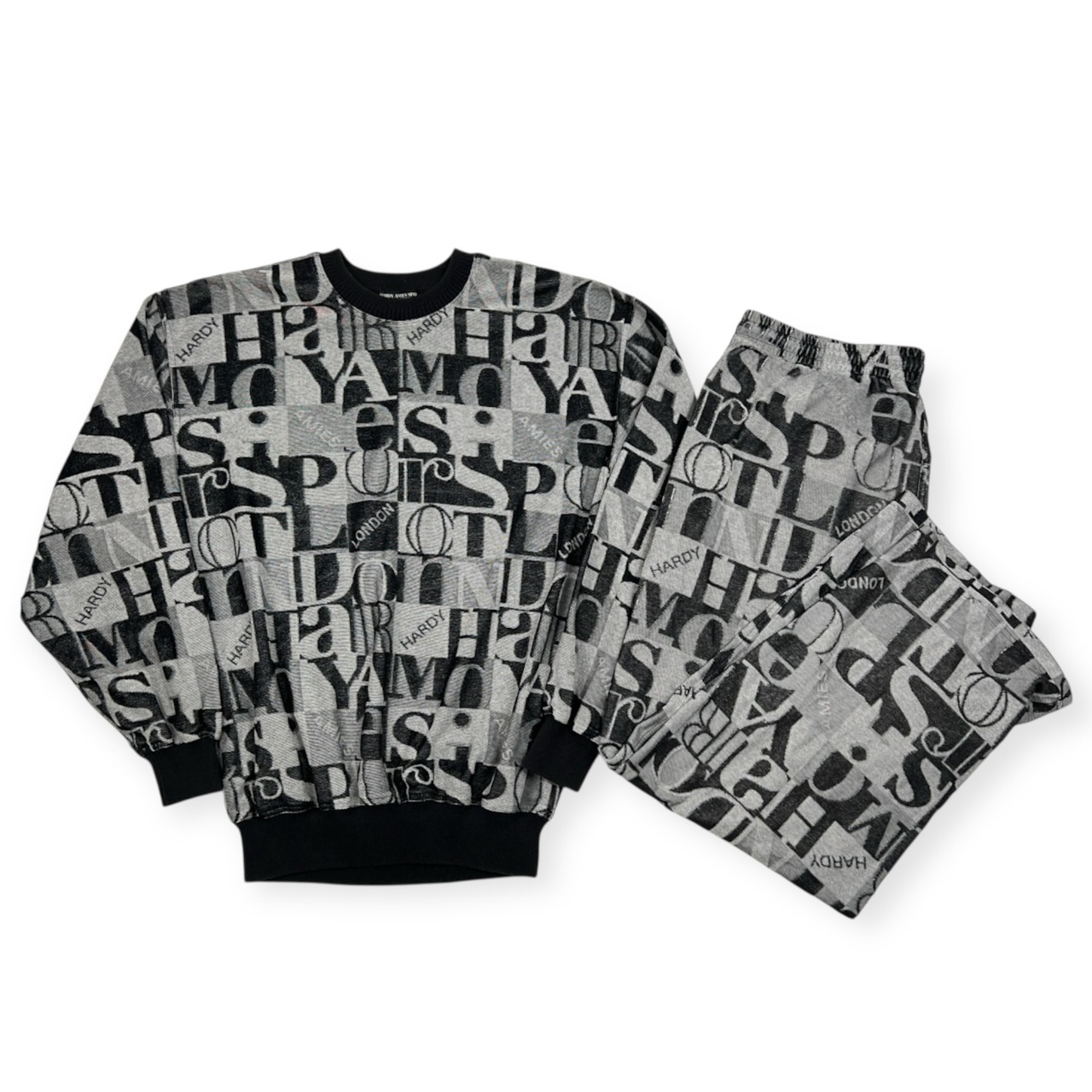 上下セット HARDY AMIES ハーディエイミス 英字総柄 セットアップ ジャージ スウェット トレーナー & パンツ サイズ L