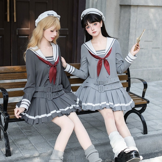 量産型制服風セーラー服ワンピース グレー3点セット 推し活衣装