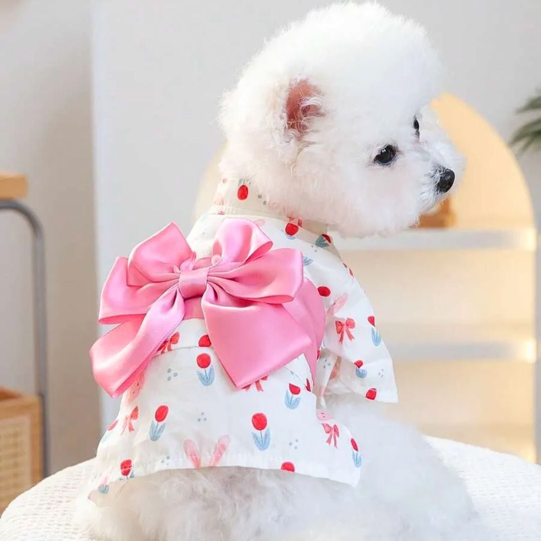 予約】犬服 チュールドレスワンピース リボン付き フリル 上品 お姫様