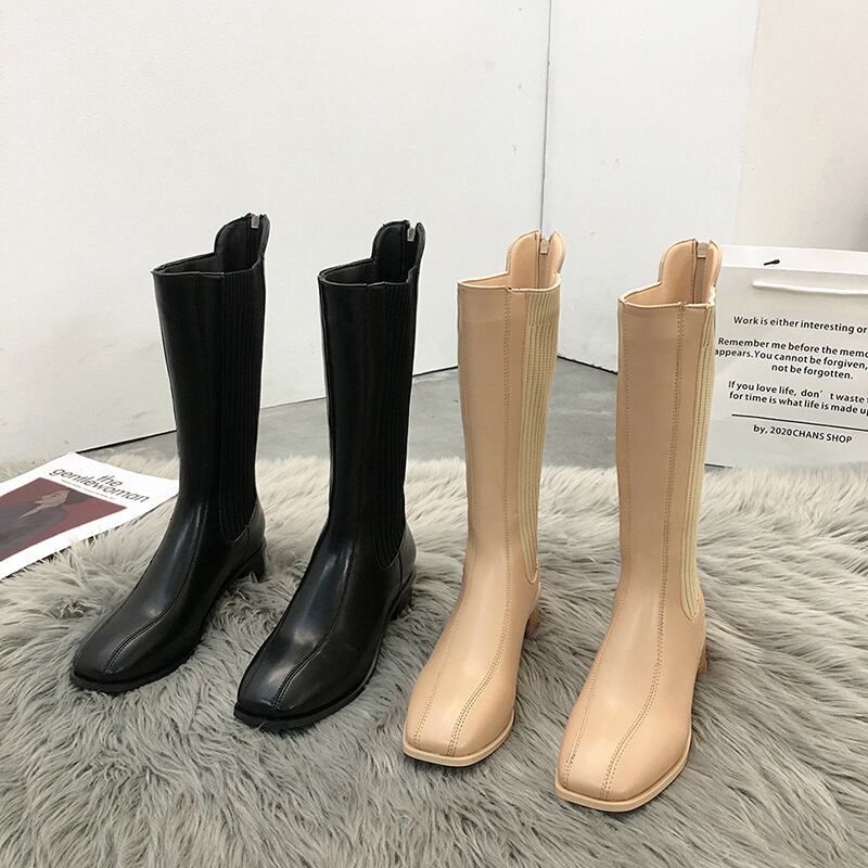 レッドスキニーブーツスタイルジッパーカラー 靴 シューズ ピュア スクウェア フェイクシューズ37247564799