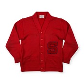 70s 80s 当時物 VAN JAC ヴァンヂャケット レタード ワッペン ニット カーディガン サイズ M /赤/レッド/ビンテージ/男女でも