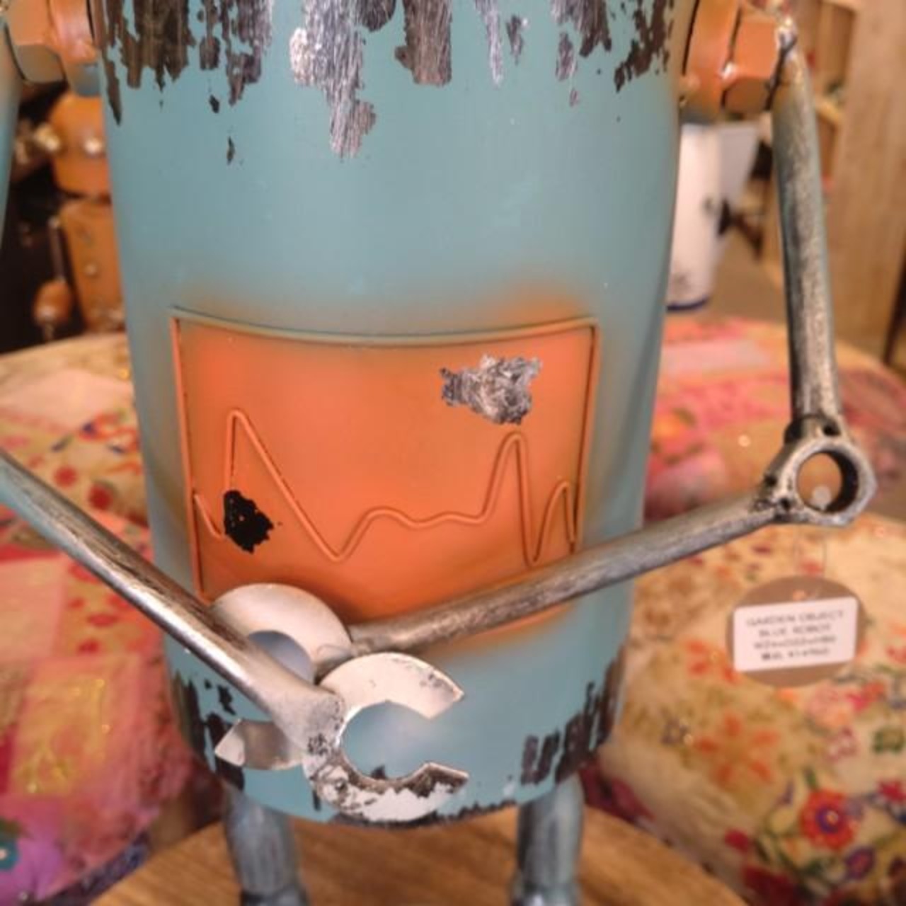 GARDEN OBJECT BLUE　ROBOT　GARDEN EYECATCHING　HANDMADE 　ANTIQUE　VINTAGE　RETRO