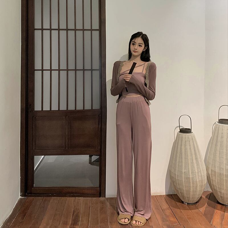 オータムスタイルレースカーディガンストレッチウェストカジュアルパンツ エラスティック 伸縮 秋物 ステッチ ガールズファッション71562336541