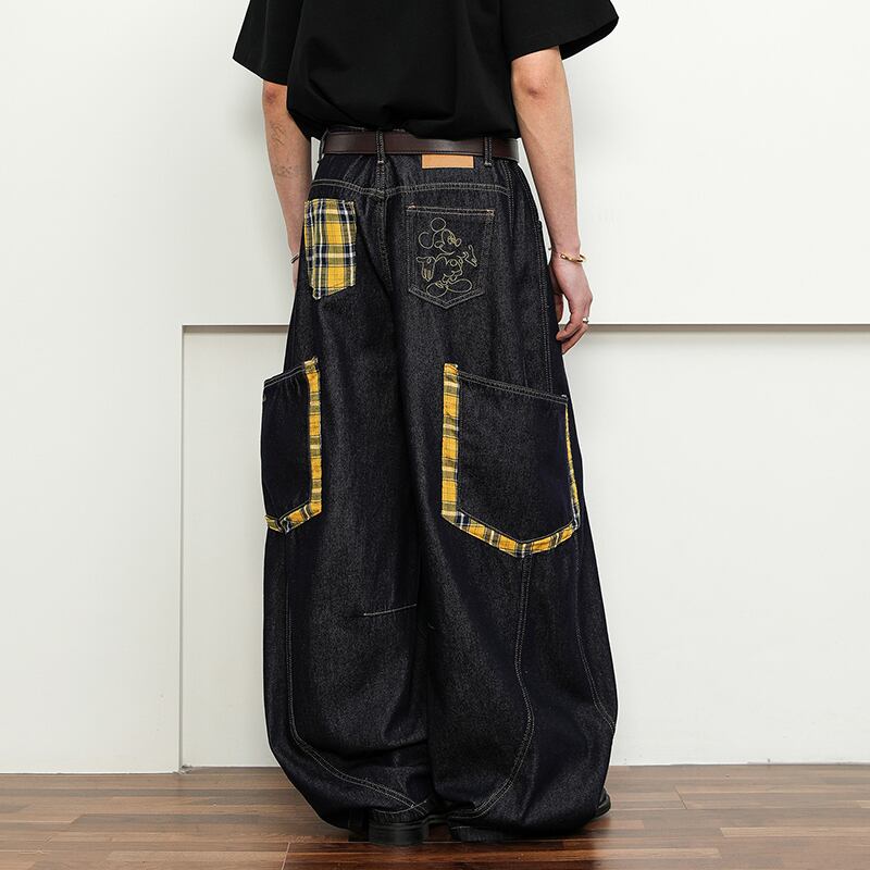 FLYOFFミッキー刺?デザインカーブデニムパンツ