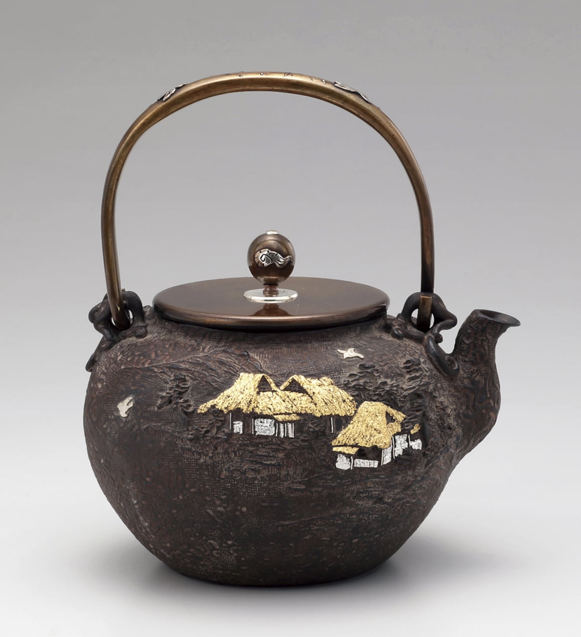 亀文堂写鉄瓶 田舎山水