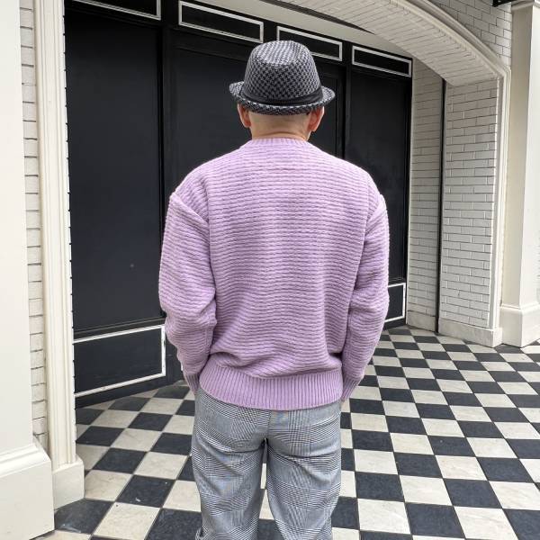 ピンクパープル あぜ編みミドルゲージニット オーバーサイズ 秋冬