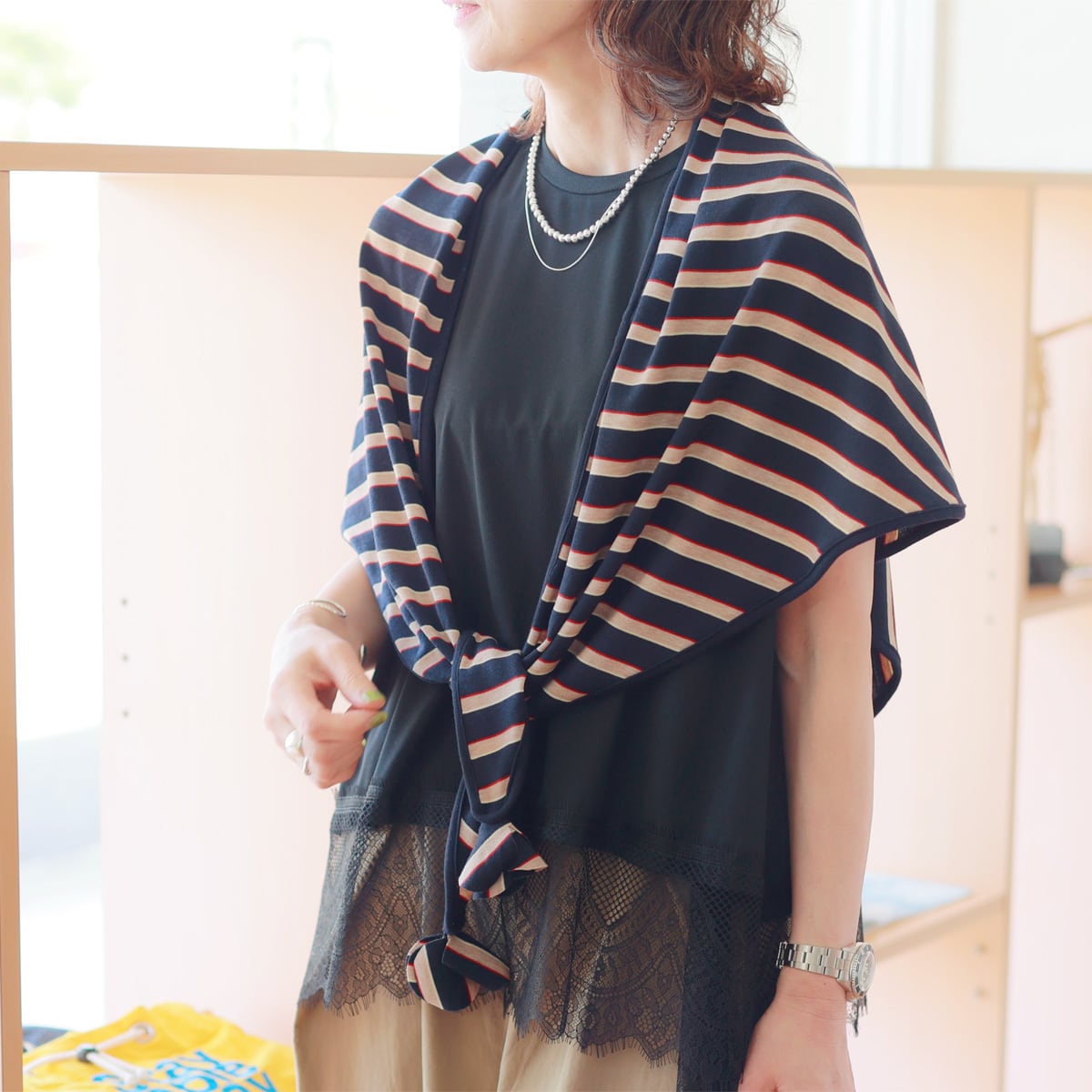 YENN (イエン) ストライプジャージ トライアングルスカーフ