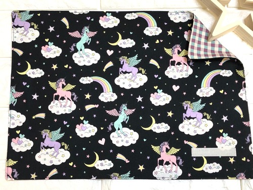 ブラック【ゆめかわペガサス】ランチョンマット☆25×35cm★RM.149｜通園用のかわいいトートバッグや子供スモックHoshizora☆ほしぞら